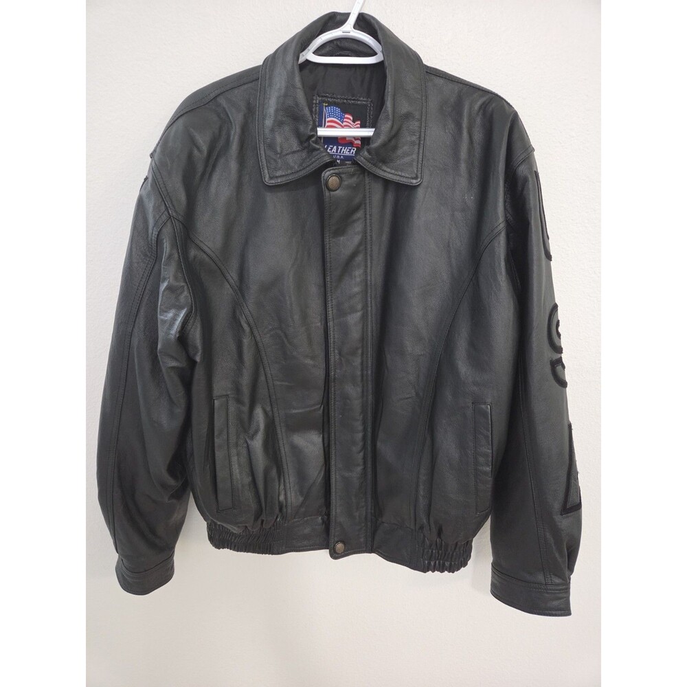 Vintage USA Leather Black Bomber Jacket Size M